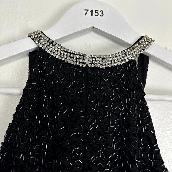 MAC DUGGAL Bugle Bead Halter Sheath Gown in Black Size US 4 - Picture 9 of 11